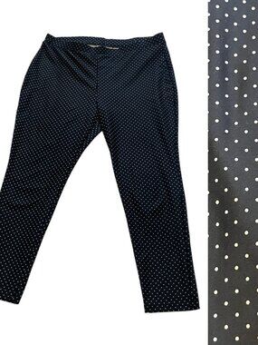 CHICOS Black Polka Dot Stretch Pants Size 2 L Pull On Comfy Relaxed Fit Travel